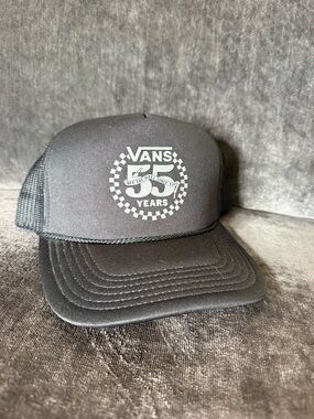 Vans 55th Anniversary Black Logo Trucker Hat with Rope Detail Adjustable great